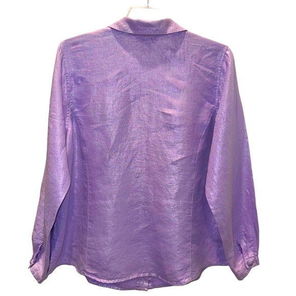 Susan Graver Size XL 100% Linen Lt Purple Button Front Blouse w/Princess Seams - Picture 2 of 5